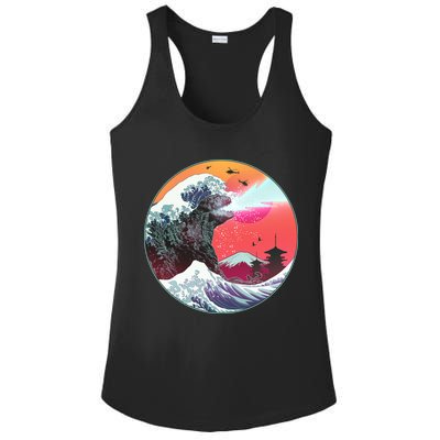 Retro 80's Godzilla Attack Wave Ladies PosiCharge Competitor Racerback Tank