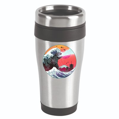 Retro 80's Godzilla Attack Wave 16oz Travel Tumbler