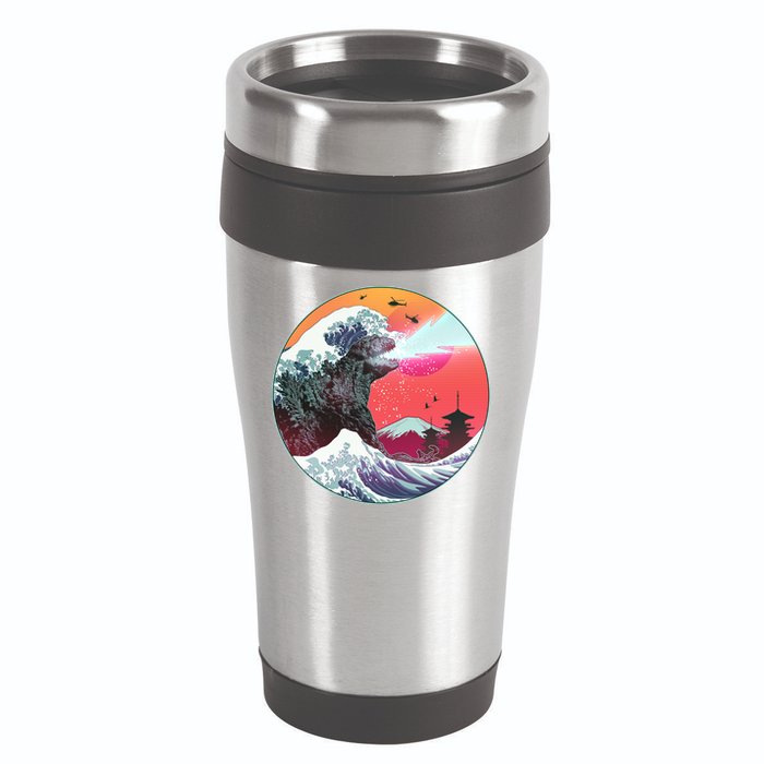 Retro 80's Godzilla Attack Wave 16oz Travel Tumbler