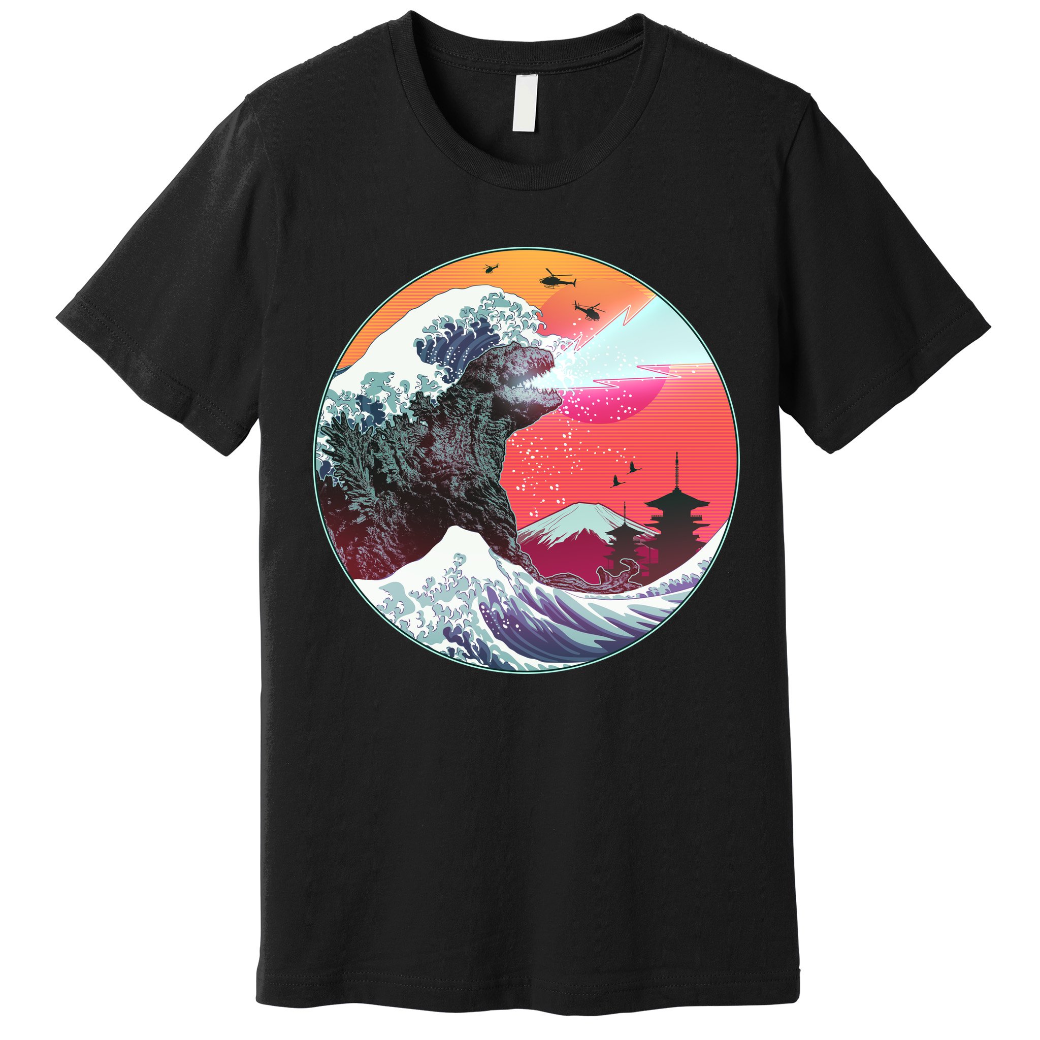 Retro 80's Godzilla Attack Wave Premium T-Shirt