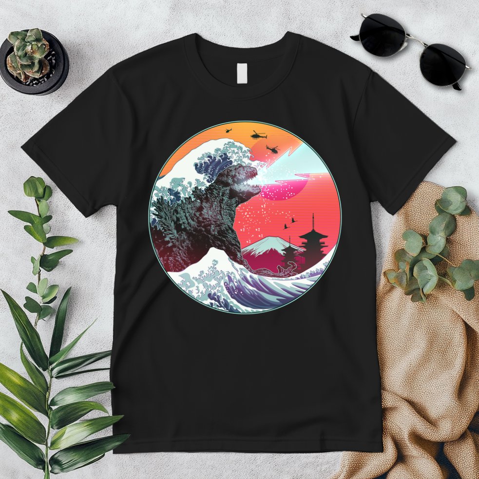 Retro 80's Godzilla Attack Wave Premium T-Shirt