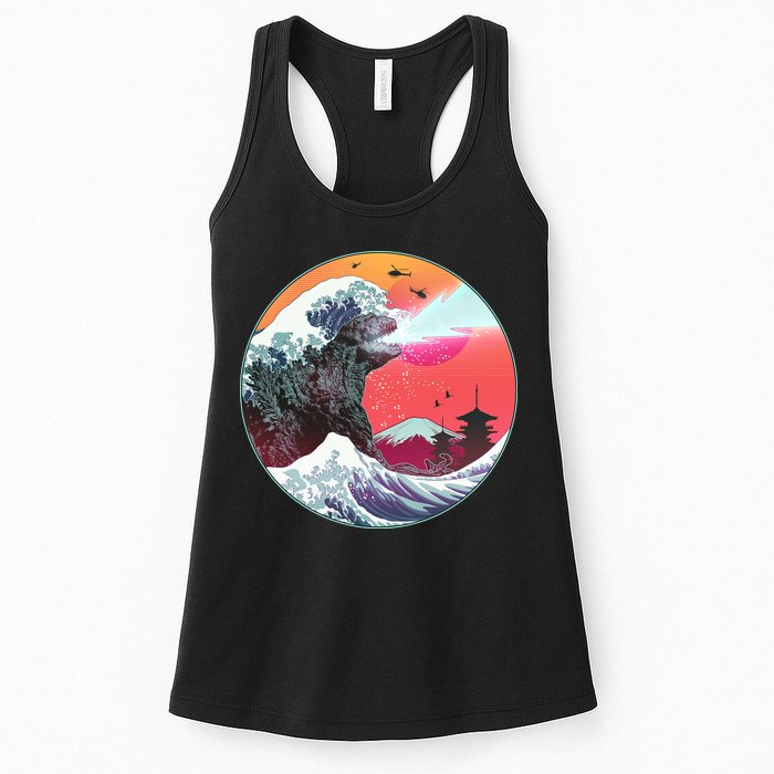 Retro 80's Godzilla Attack Wave Womens Tank Top