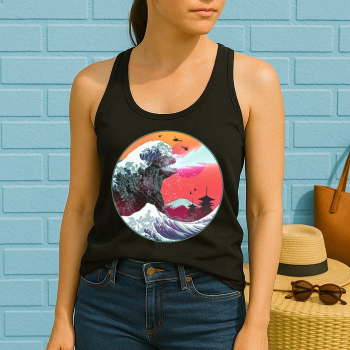 Retro 80's Godzilla Attack Wave Womens Tank Top