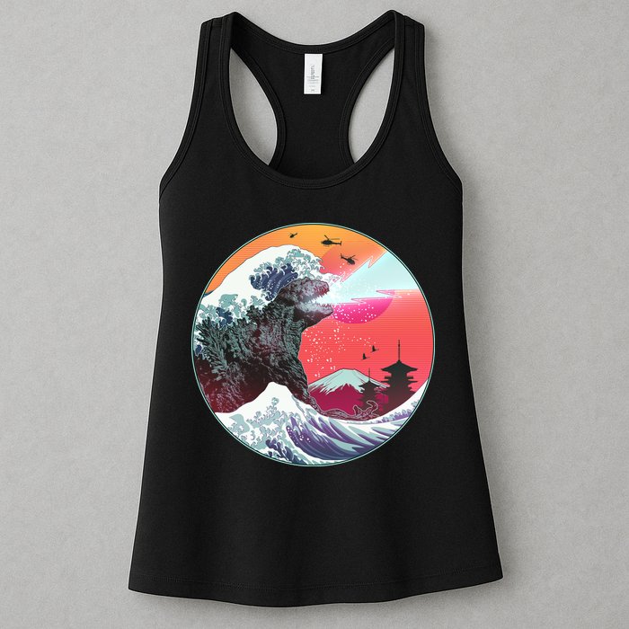 Retro 80's Godzilla Attack Wave Womens Tank Top