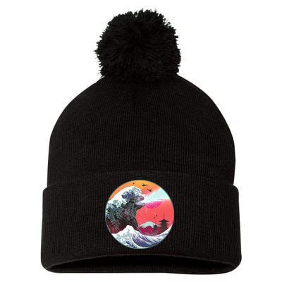 Retro 80's Godzilla Attack Wave Pom Pom 12in Knit Beanie