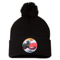 Retro 80's Godzilla Attack Wave Pom Pom 12in Knit Beanie