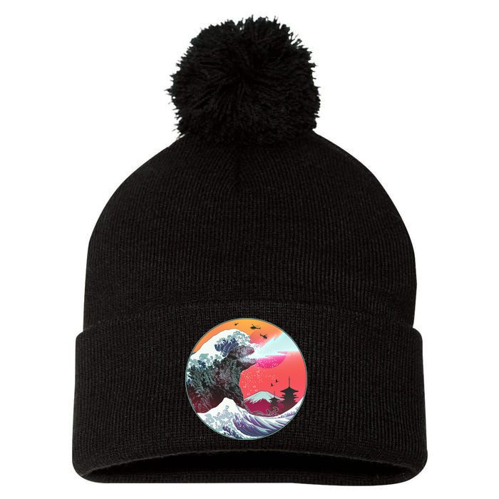 Retro 80's Godzilla Attack Wave Pom Pom 12in Knit Beanie