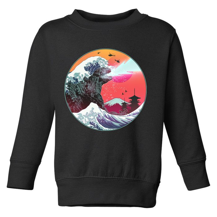 Retro 80's Godzilla Attack Wave Toddler Sweatshirt