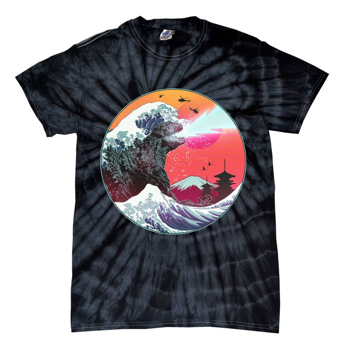 Retro 80's Godzilla Attack Wave Tie-Dye T-Shirt