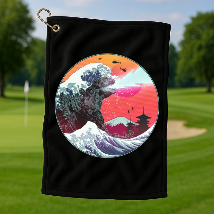 Retro 80's Godzilla Attack Wave Golf Towel