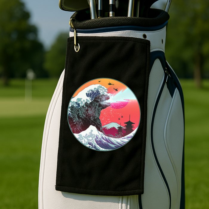Retro 80's Godzilla Attack Wave Golf Towel