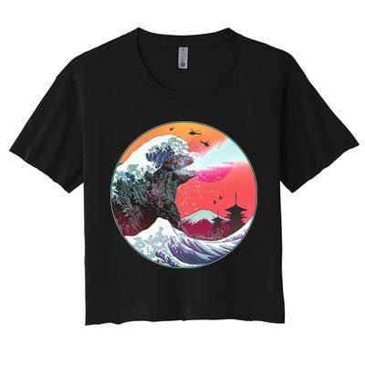 Retro 80's Godzilla Attack Wave Crop Top