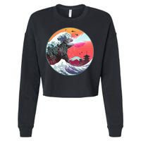 Retro 80's Godzilla Attack Wave Cropped Pullover Crew