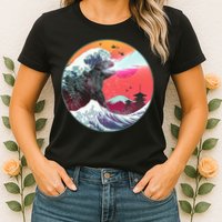 Retro 80's Godzilla Attack Wave Womens T-Shirt