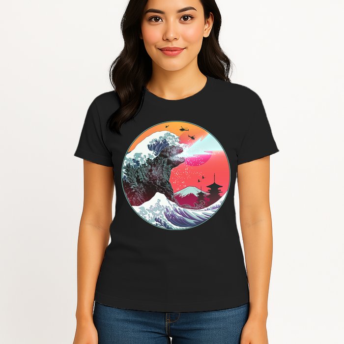 Retro 80's Godzilla Attack Wave Womens T-Shirt