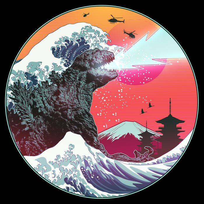Retro 80's Godzilla Attack Wave Wool Snapback Cap