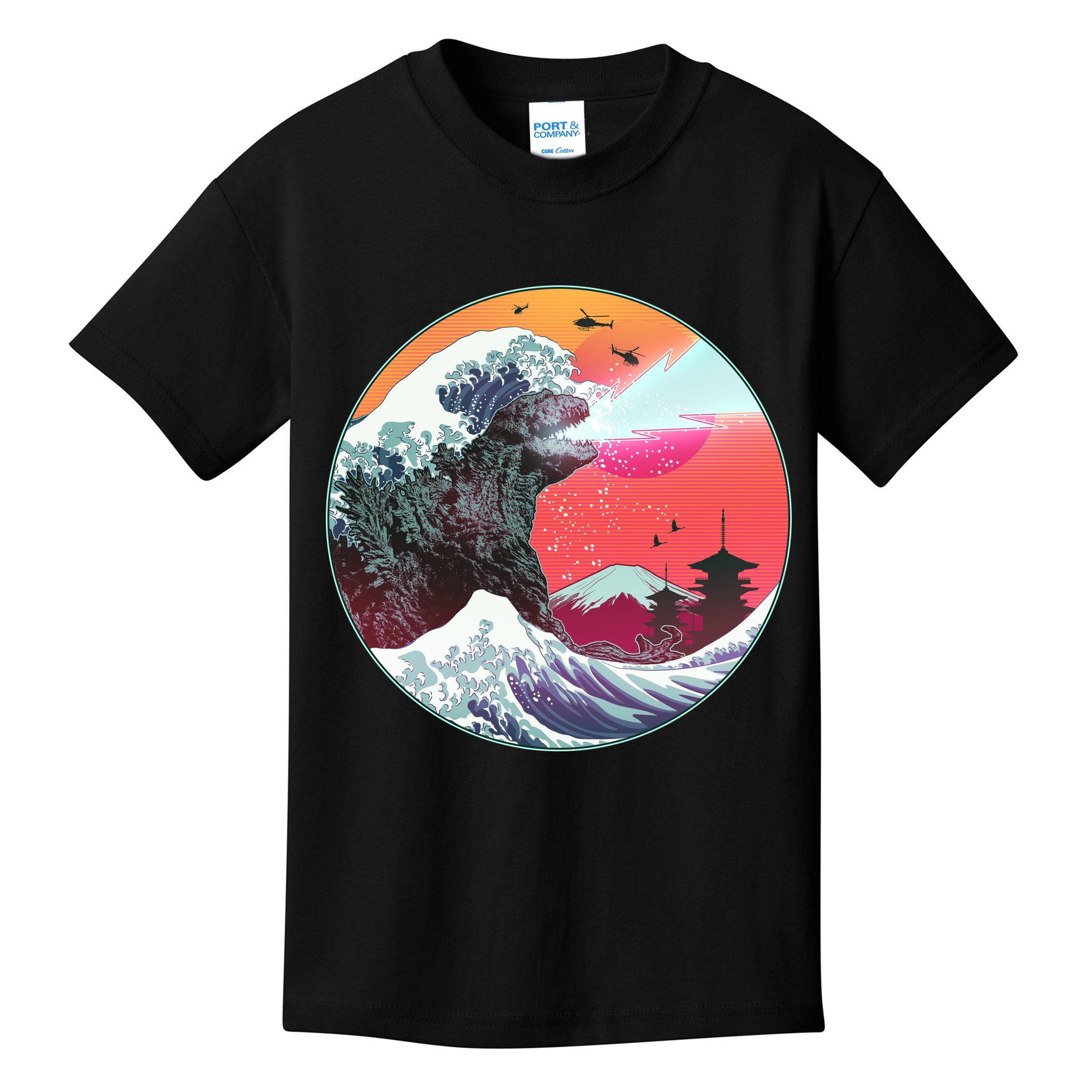 Retro 80's Godzilla Attack Wave Kids T-Shirt