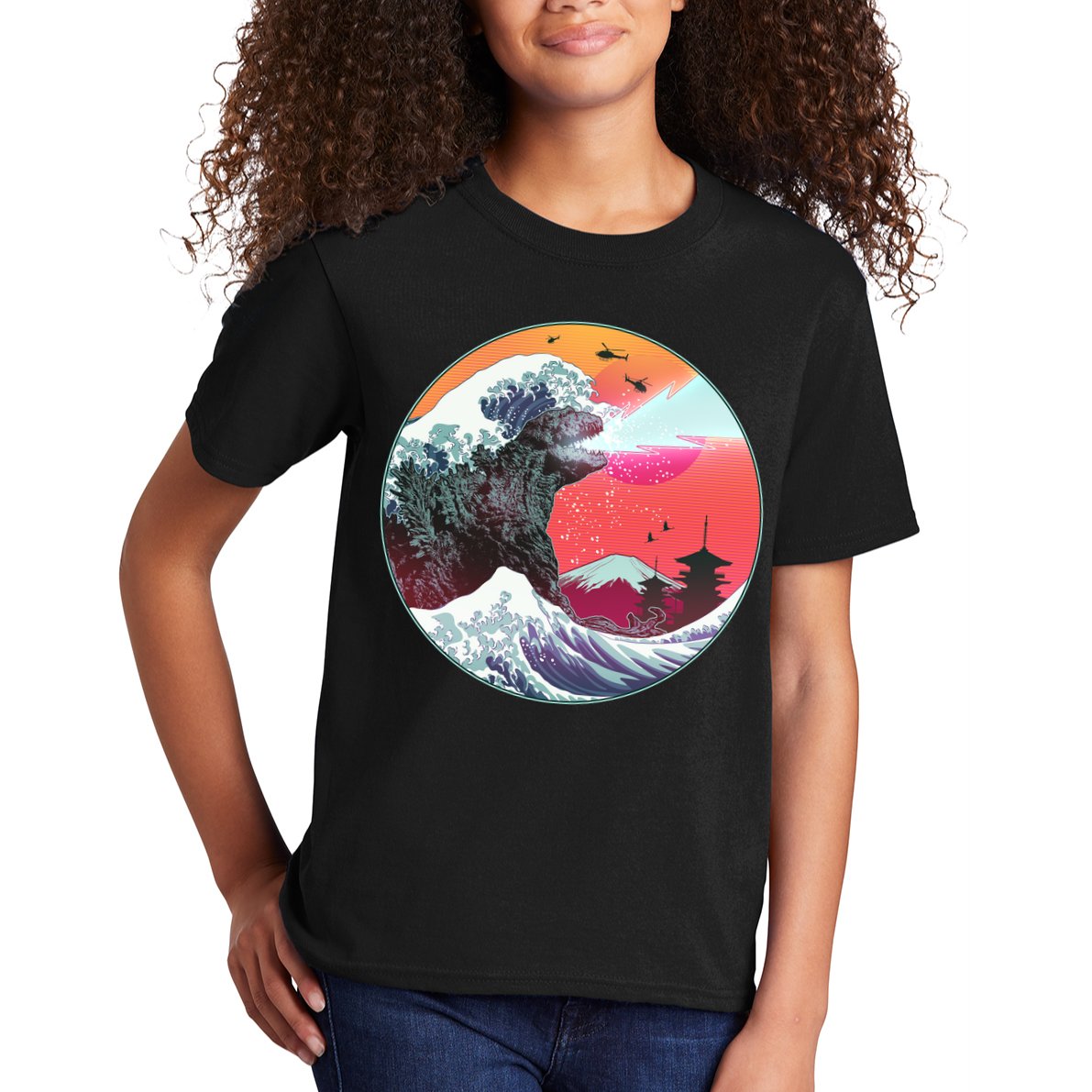 Retro 80's Godzilla Attack Wave Kids T-Shirt