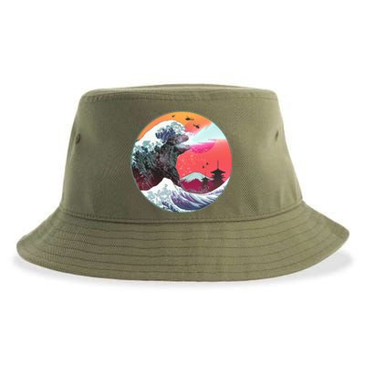 Retro 80's Godzilla Attack Wave Sustainable Bucket Hat