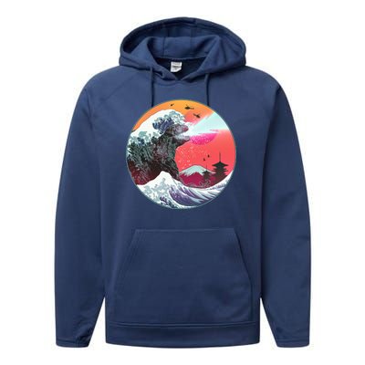 Retro 80's Godzilla Attack Wave Performance Fleece Hoodie