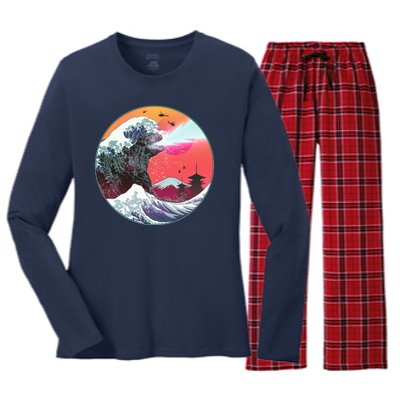 Retro 80's Godzilla Attack Wave Women's Long Sleeve Flannel Pajama Set 