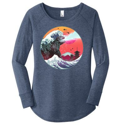 Retro 80's Godzilla Attack Wave Women's Perfect Tri Tunic Long Sleeve Shirt