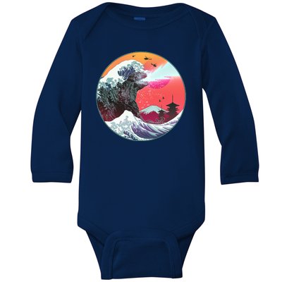 Retro 80's Godzilla Attack Wave Baby Long Sleeve Bodysuit