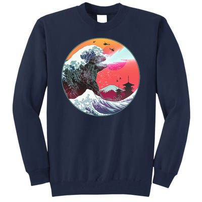 Retro 80's Godzilla Attack Wave Tall Sweatshirt