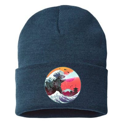 Retro 80's Godzilla Attack Wave Sustainable Knit Beanie