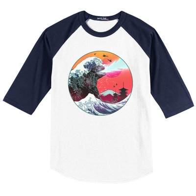 Retro 80's Godzilla Attack Wave Baseball Sleeve Shirt