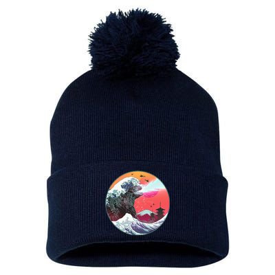 Retro 80's Godzilla Attack Wave Pom Pom 12in Knit Beanie