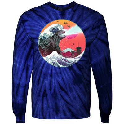 Retro 80's Godzilla Attack Wave Tie-Dye Long Sleeve Shirt