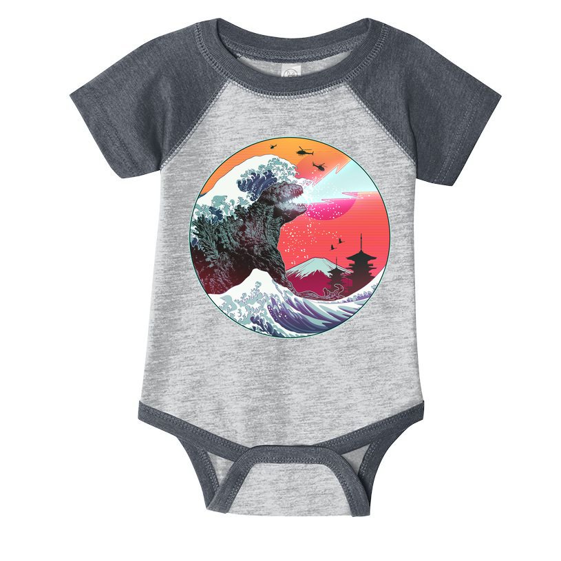 Retro 80's Godzilla Attack Wave Infant Baby Jersey Bodysuit