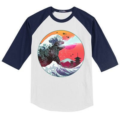 Retro 80's Godzilla Attack Wave Kids Colorblock Raglan Jersey