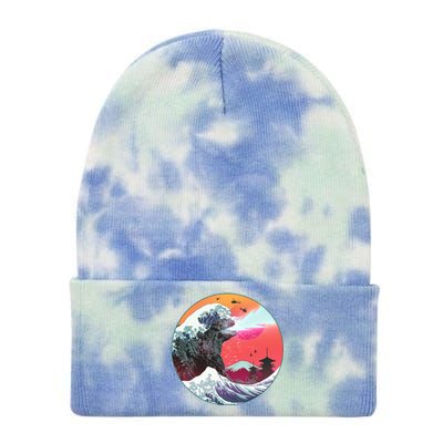 Retro 80's Godzilla Attack Wave Tie Dye 12in Knit Beanie