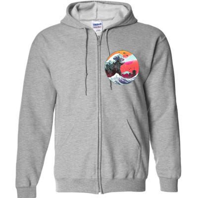 Retro 80's Godzilla Attack Wave Full Zip Hoodie