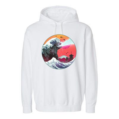 Retro 80's Godzilla Attack Wave Garment-Dyed Fleece Hoodie