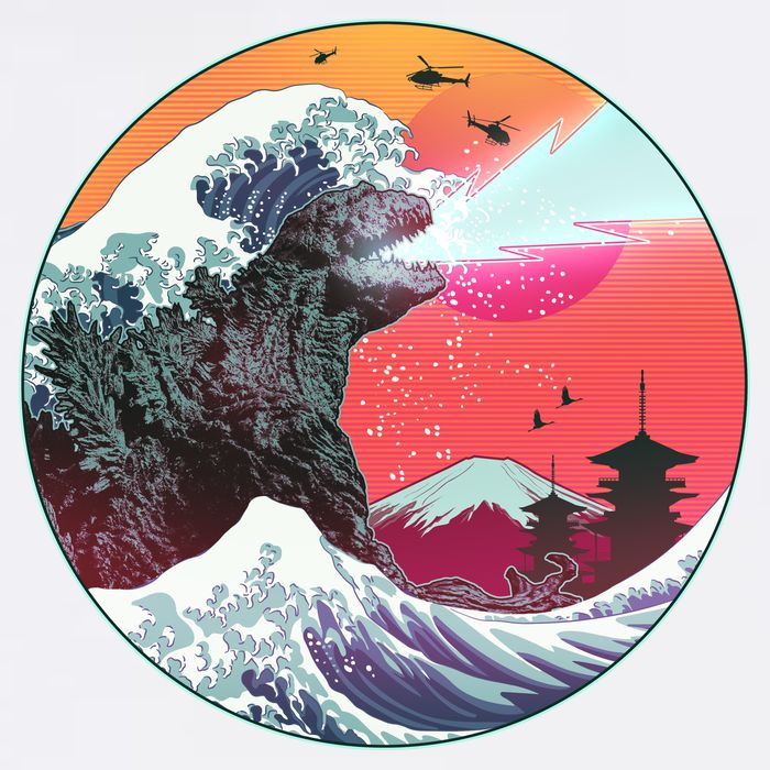 Retro 80's Godzilla Attack Wave Garment-Dyed Sweatshirt