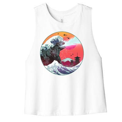 Retro 80's Godzilla Attack Wave Women's Racerback Cropped Tank