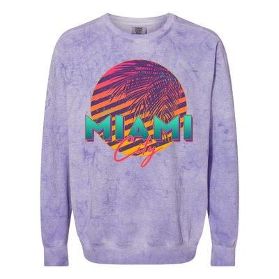 Retro 80's Miami CIty Emblem Colorblast Crewneck Sweatshirt