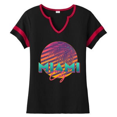 Retro 80's Miami CIty Emblem Ladies Halftime Notch Neck Tee