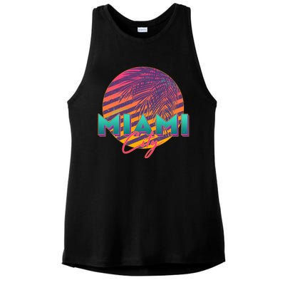 Retro 80's Miami CIty Emblem Ladies PosiCharge Tri-Blend Wicking Tank