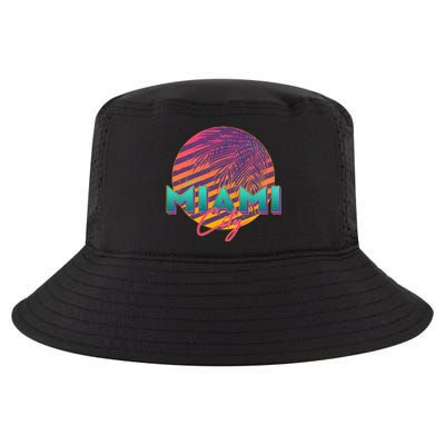 Retro 80's Miami CIty Emblem Cool Comfort Performance Bucket Hat