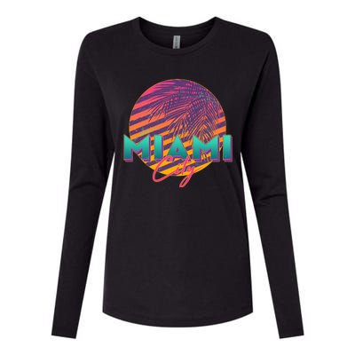 Retro 80's Miami CIty Emblem Womens Cotton Relaxed Long Sleeve T-Shirt