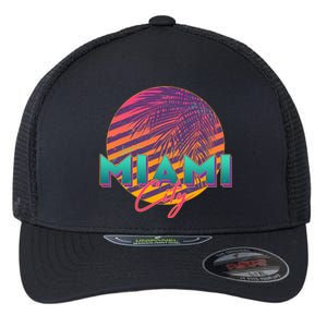 Retro 80's Miami CIty Emblem Flexfit Unipanel Trucker Cap