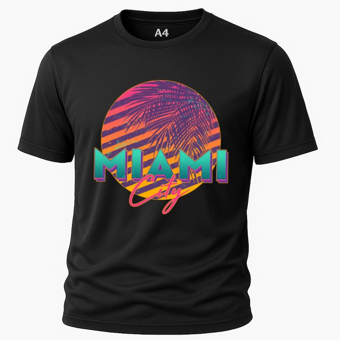 Retro 80's Miami CIty Emblem Cooling Performance Crew T-Shirt
