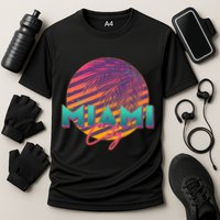 Retro 80's Miami CIty Emblem Cooling Performance Crew T-Shirt