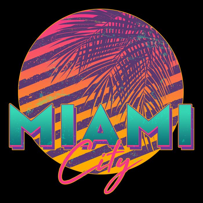 Retro 80's Miami CIty Emblem Cooling Performance Crew T-Shirt