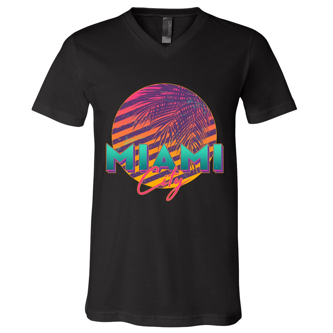 Retro 80's Miami CIty Emblem V-Neck T-Shirt