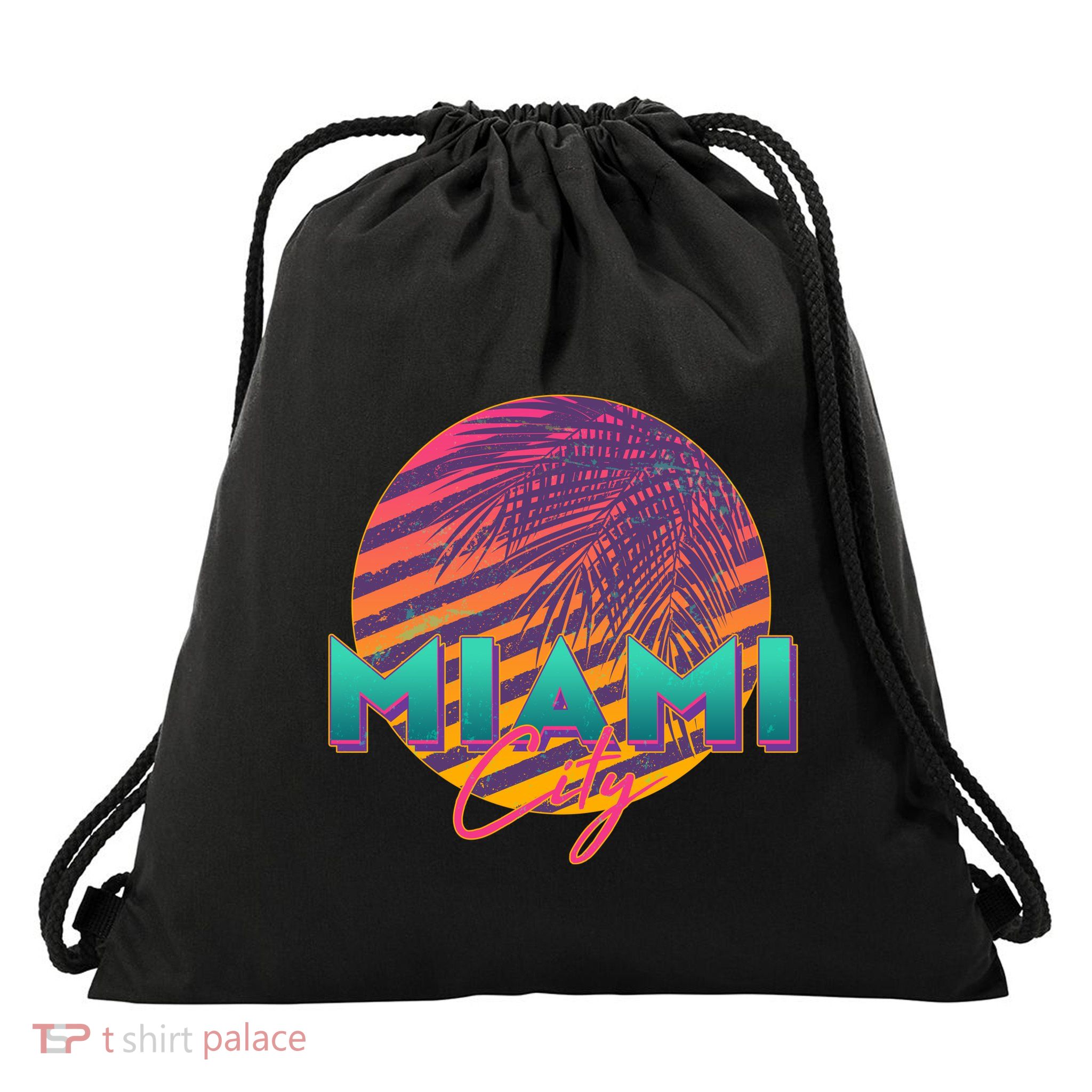 Retro 80's Miami CIty Emblem Drawstring Bag
